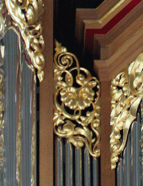 Carved owl and ornament, St. Marks Cathedral pipe organ, Seattle, WA